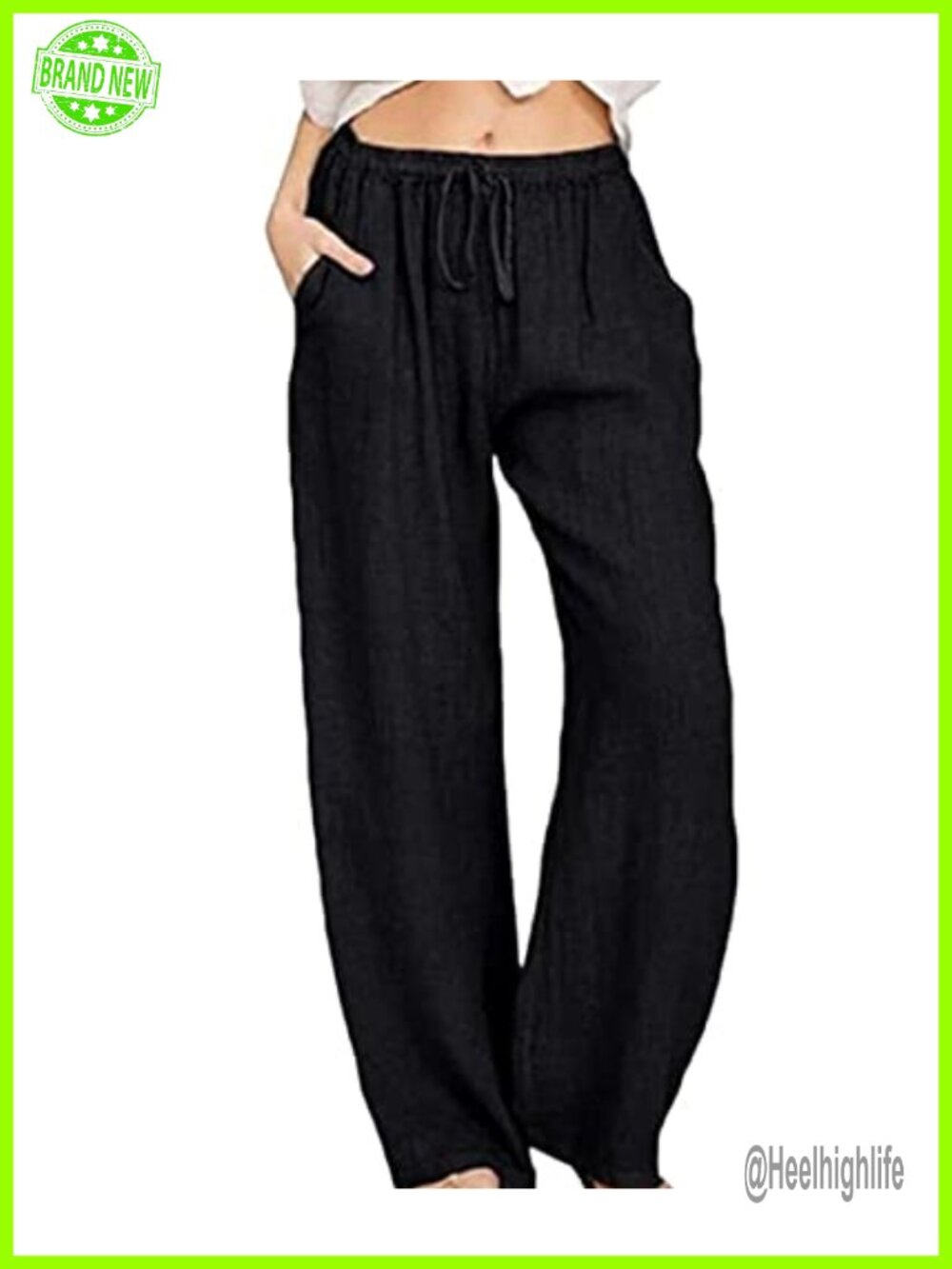 Cotton Linen Drawstring High Waisted Wide Leg Trousers Palazzo Yoga Pants
